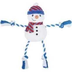Frisco Holiday Snowman Plush With Rope Squeaky Dog Toy