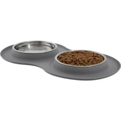 Frisco Double Stainless Steel Pet Bowl With Silicone Mat -Frisco 215986 PT2. AC SS1800 V1591020064