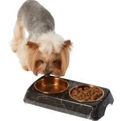Frisco 36 Frisco Copper Stainless Steel Double Dog & Cat Bowls With Black Marble Stand