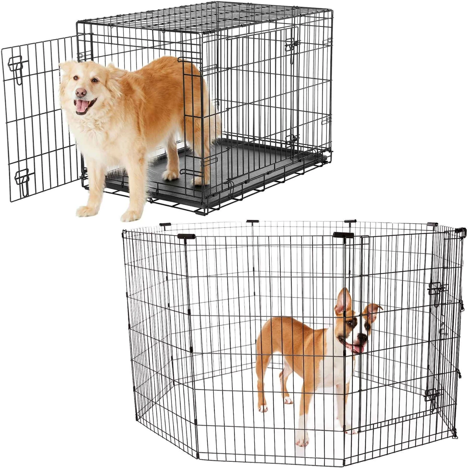 Frisco Heavy Duty Fold & Carry Double Door Collapsible Wire Dog Crate & Frisco Wire Dog & Small Pet Exercise Pen With Step-Through Door 3 Frisco Heavy Duty Fold & Carry Double Door Collapsible Wire Dog Crate & Frisco Wire Dog & Small Pet Exercise Pen With Step-Through Door