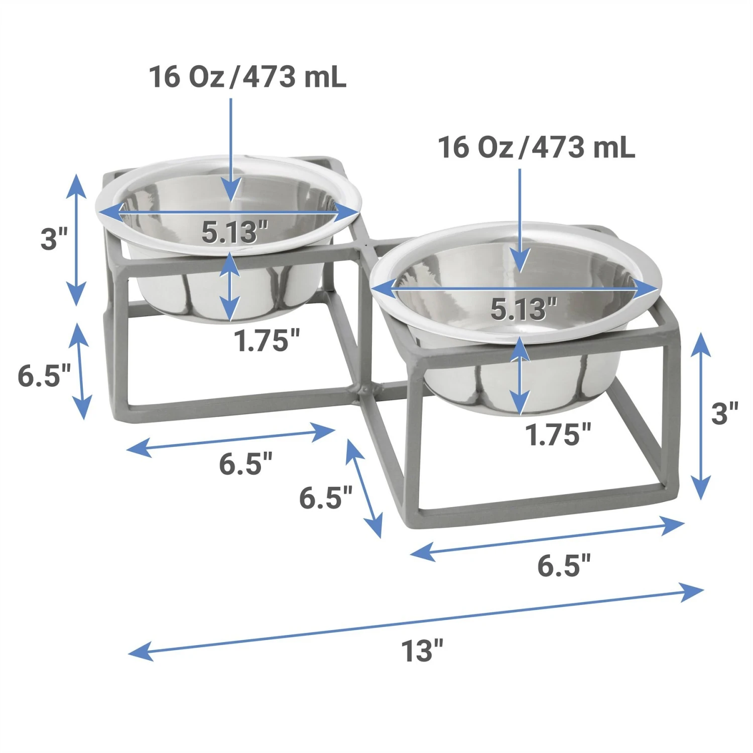 Frisco Elevated Diamond Stainless Steel Double Diner Dog & Cat Bowl 4 Frisco Elevated Diamond Stainless Steel Double Diner Dog & Cat Bowl - Image 2