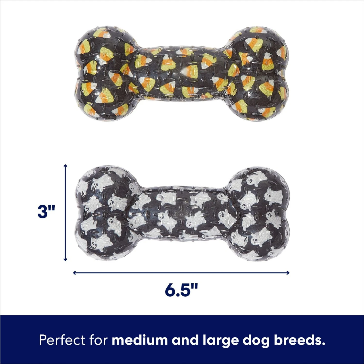 Frisco Halloween Candy Corn & Ghosts TPR Bone Squeaky Dog Toy, 2 Count 4 Frisco Halloween Candy Corn & Ghosts TPR Bone Squeaky Dog Toy, 2 Count - Image 2