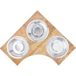 Frisco Multi Pet Feeding Corner Wood 3-Bowls Stainless Steel Dog & Cat Bowl -Frisco 277573 PT4. AC SS1800 V1627935017