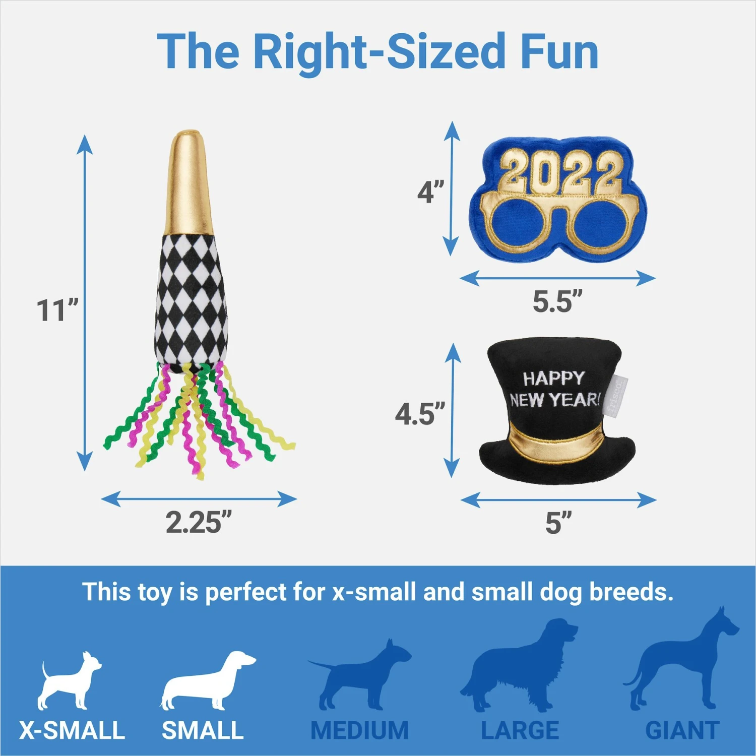 Frisco New Year's Eve Party Essentials Plush Squeaky Dog Toy 4 Frisco New Year's Eve Party Essentials Plush Squeaky Dog Toy - Image 2