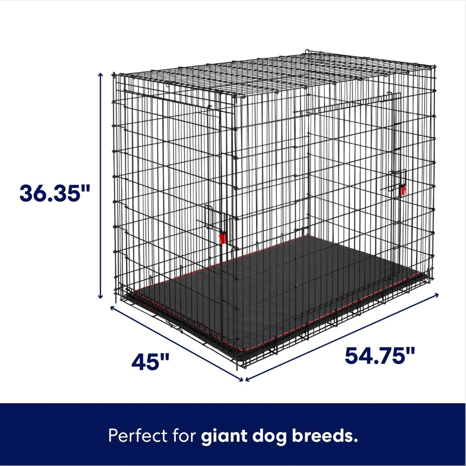 Frisco XX-Large Heavy Duty Enhanced Lock Double Door Wire Dog Crate, Fold & Carry Wire Dog Crate & Mat Kit, 54" 4 Frisco XX-Large Heavy Duty Enhanced Lock Double Door Wire Dog Crate, Fold & Carry Wire Dog Crate & Mat Kit, 54" - Image 2