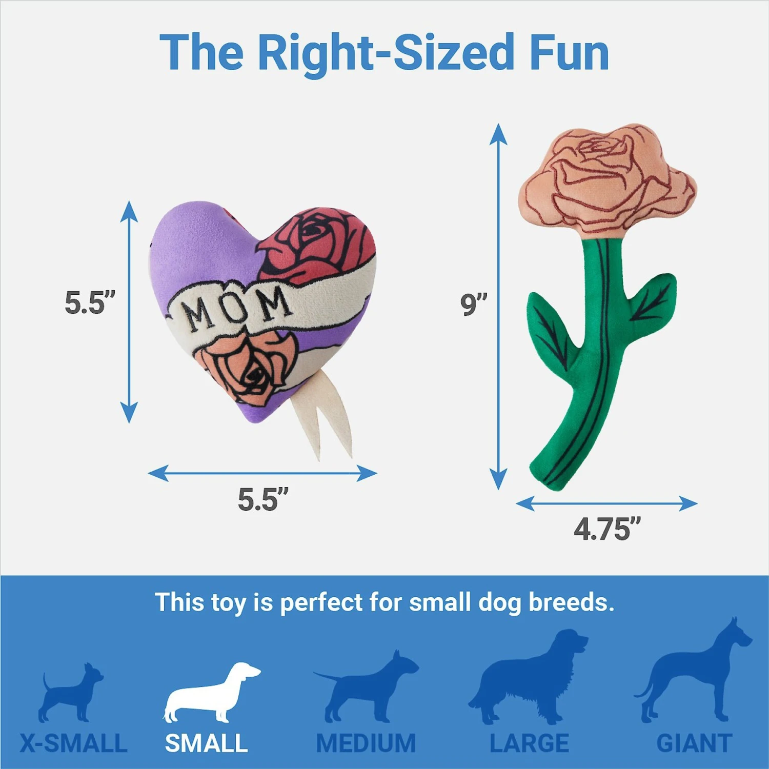 Frisco Mother's Day Rose & Heart Plush Squeaky Dog Toy, 2 Count 4 Frisco Mother's Day Rose & Heart Plush Squeaky Dog Toy, 2 Count - Image 2