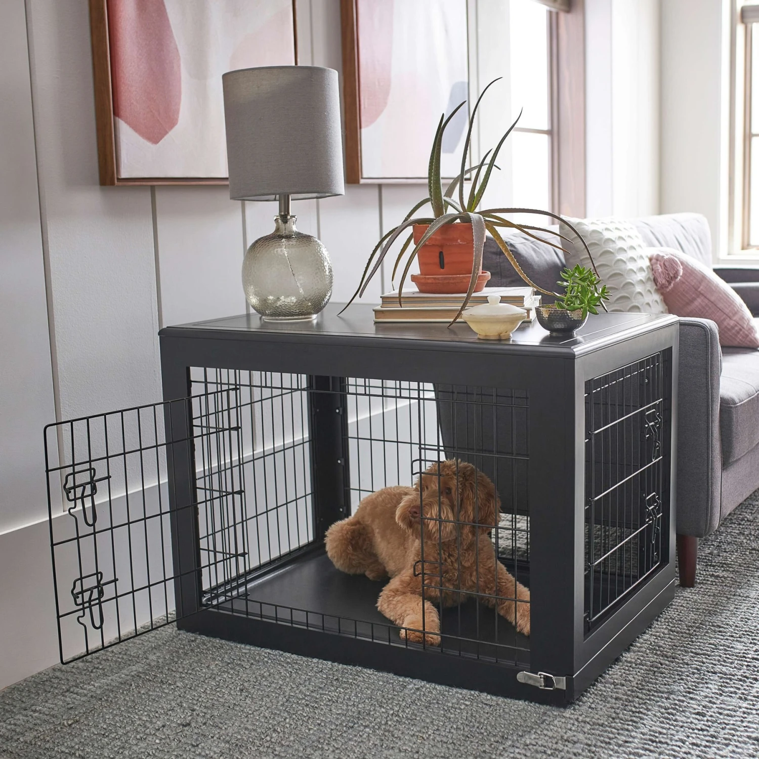 Frisco Double Door Furniture Style Dog Crate, Black & Frisco Swirl Dog Crate Mat 7 Frisco Double Door Furniture Style Dog Crate, Black & Frisco Swirl Dog Crate Mat - Image 5